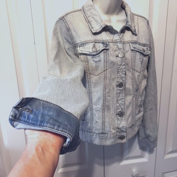 Mudd Y2K Stone Washed Distressed Denim/Jean Long Sleeve Jacket-Medium-Button Up - Picture 6 of 16